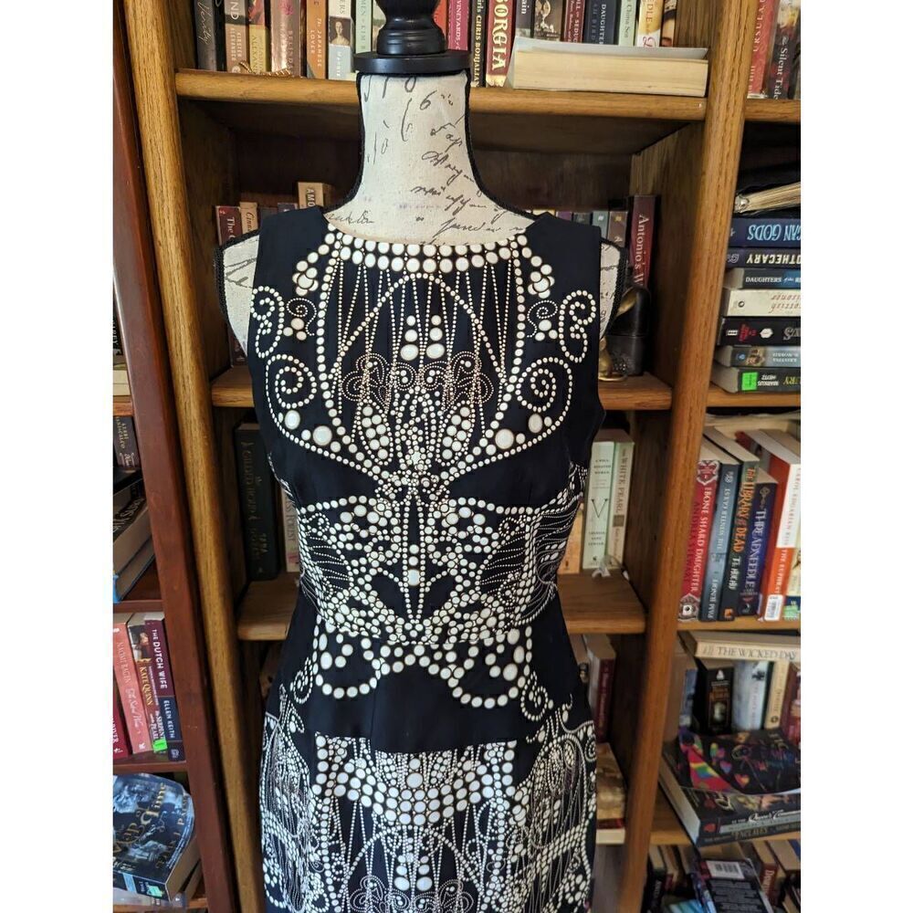 David Meister body con shift dress sz 4 nwot cotton blend knee length printed - Picture 3 of 8